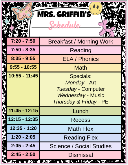 Here is our daily schedule.